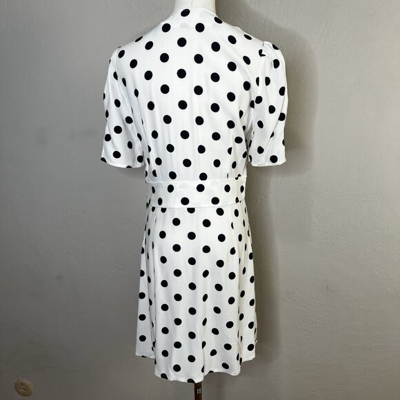 RIXO Mini Dress Laura Polka-Dot White V-Neck Short Sleeve Retro Size Medium - Picture 5 of 11